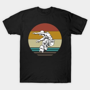 80s Retro Skateboard Rider On A Sun Background T-Shirt